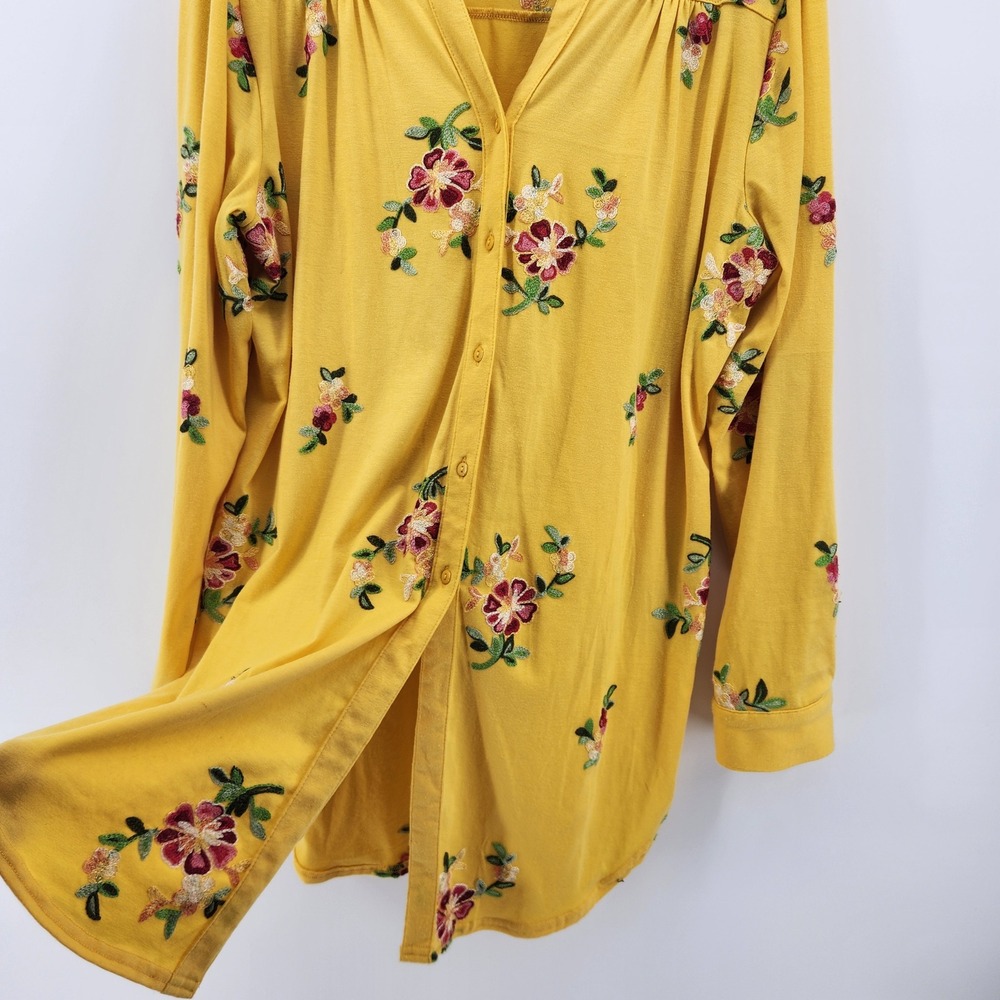 Forgotten Grace XL Embroidered Floral Button Down Long Sleeve‎ Top Blouse - Picture 2 of 7